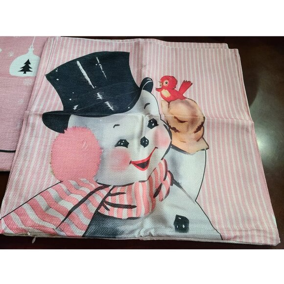 Christmas Pillow Covers Pink Santa Decoration Set Of 4 Accent Holiday Xmas Decor - Picture 7 of 16